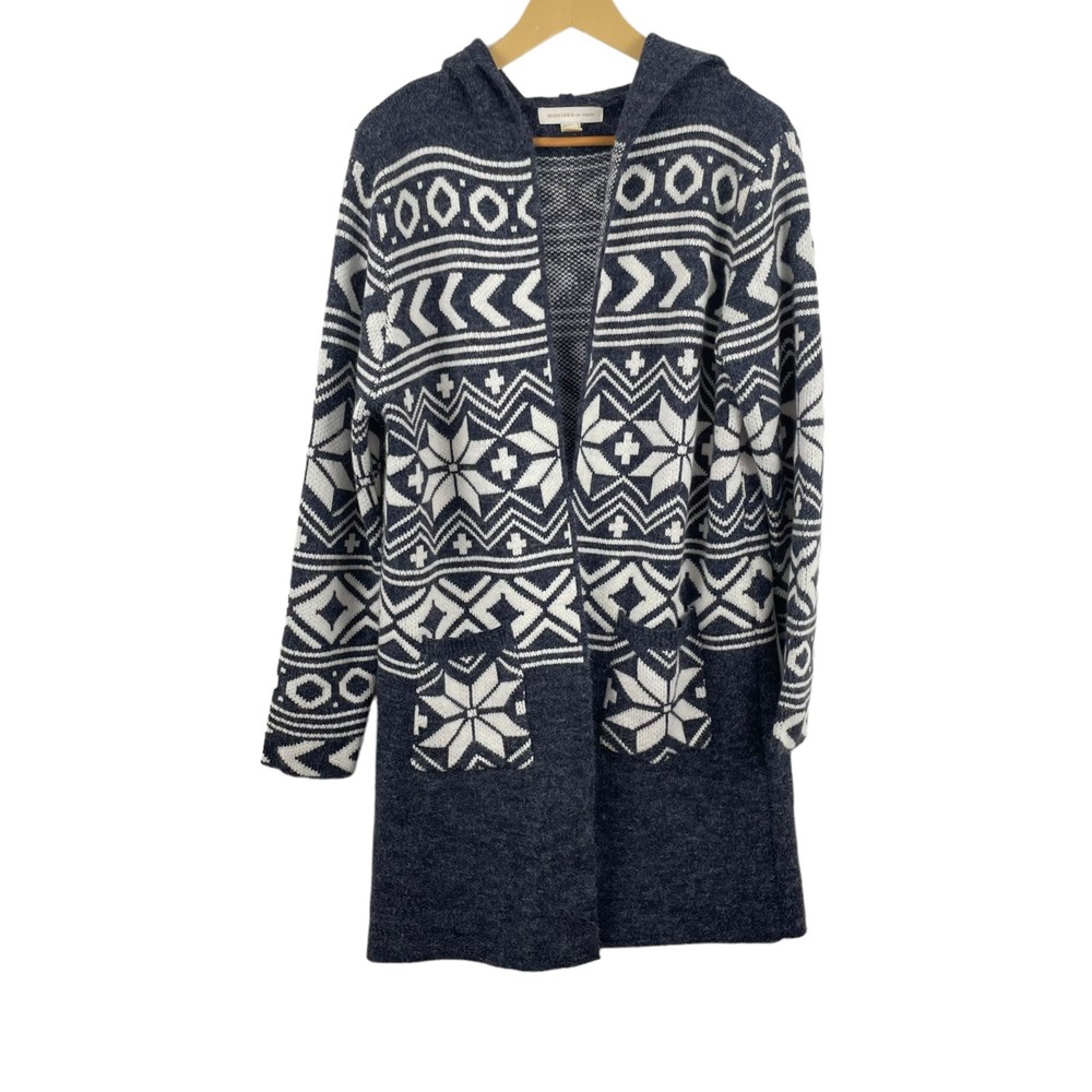 11. EUC Anthropologie Monteau Cardigan Blue Large Acrylic Blend Long Open Front